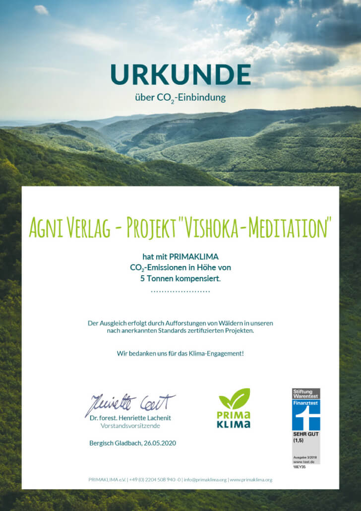 CO2-Zertifikat Buch Vishoka-Meditation - Primaklima